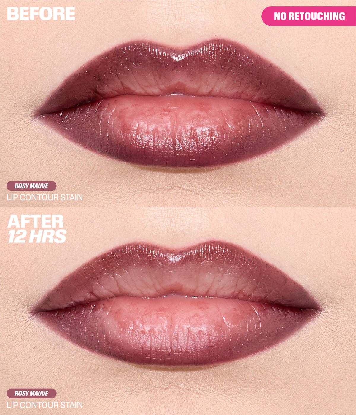 Huda Beauty Lip Contour Stain – wear result / before and after